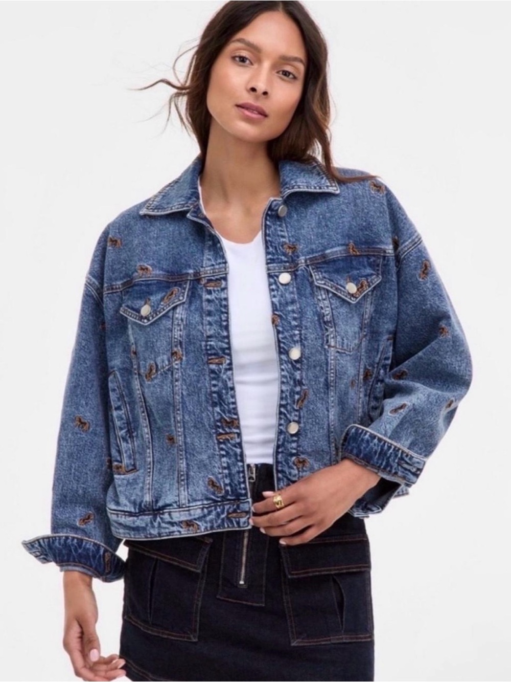 Avec Les Filles Blue Embroidered Denim Jacket